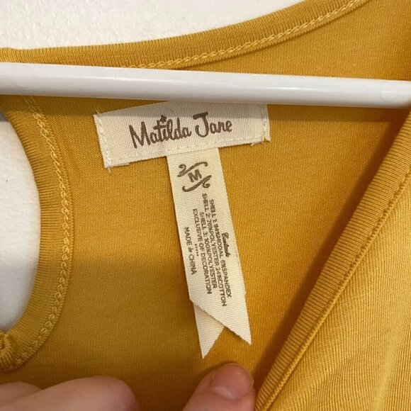 MATILDA JANE Bocce Ball Lace Accent Top Mustard Yellow Lace Back Short Sleeve M - Picture 6 of 16